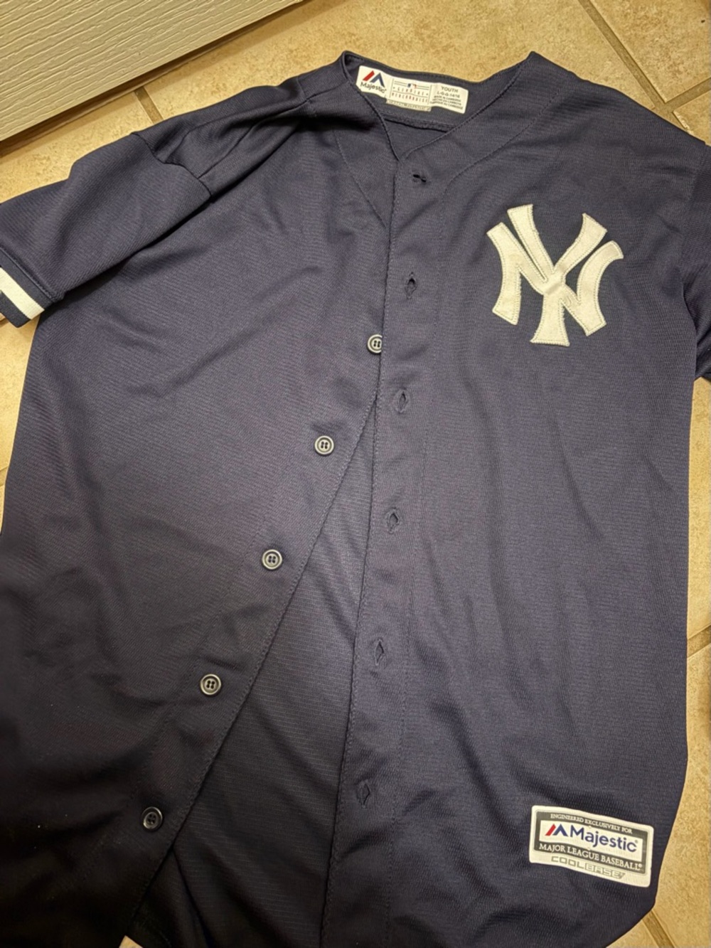 Majestic youth New York Yankees baseball Navy and White Button-Front Jersey